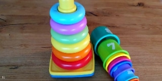 Stacking ring and another stacking toy on a table