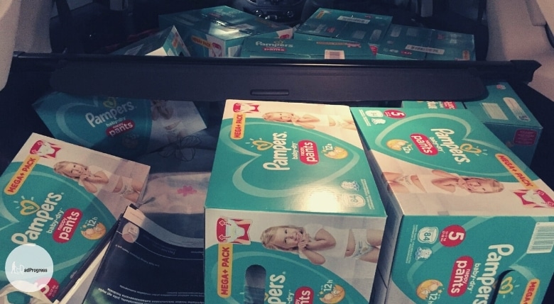 Pampers Diapers In A Car Trunk