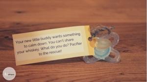 New dad survival kit pacifier example with label on a table